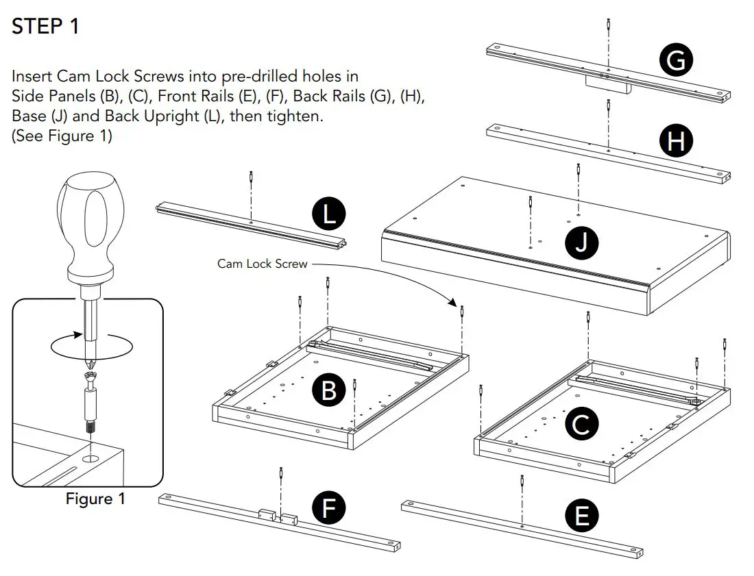 homestyles 5020-941 Kitchen Island Instruction Manual - Insert Cam Lock Screws into pre-drilled holes