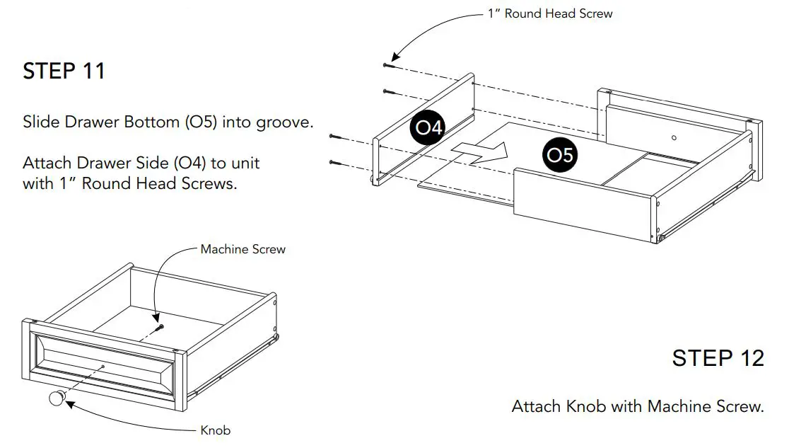 homestyles 5020-941 Kitchen Island Instruction Manual - Slide Drawer Bottom (O5) into groove
