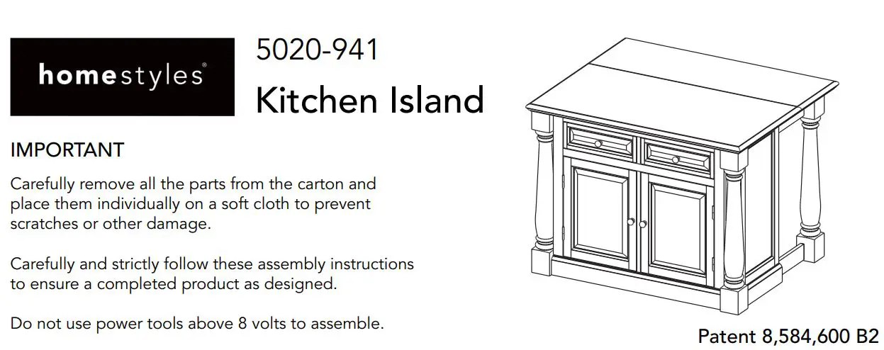 homestyles 5020-941 Kitchen Island Instruction Manual