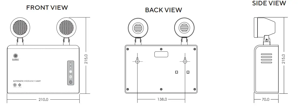SUNNY SG Series Self Contained Emergency Light - Dimension