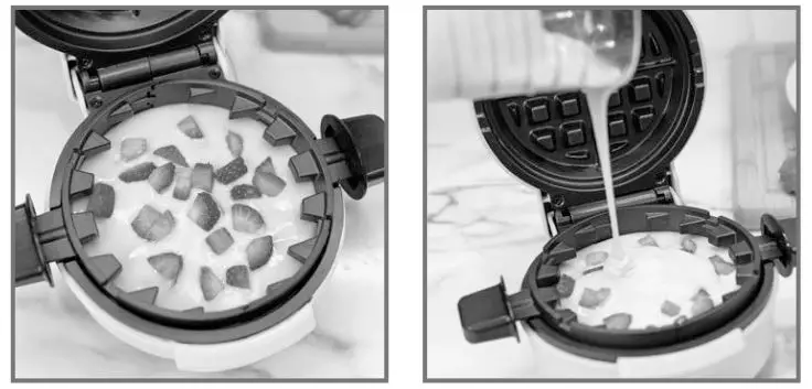 NOSTALGIA MSW5IVY 5-Inch Stuffed Waffle Maker - Add toppings evenly around and pour batter on top to the top of the ring