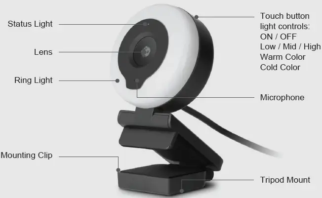 Aluratek AWCL2KFR 2K HD Ring Light Webcam with Tripod fig 1