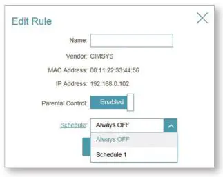 D-Link Seamless Wi-Fi System - Edit Rule screen