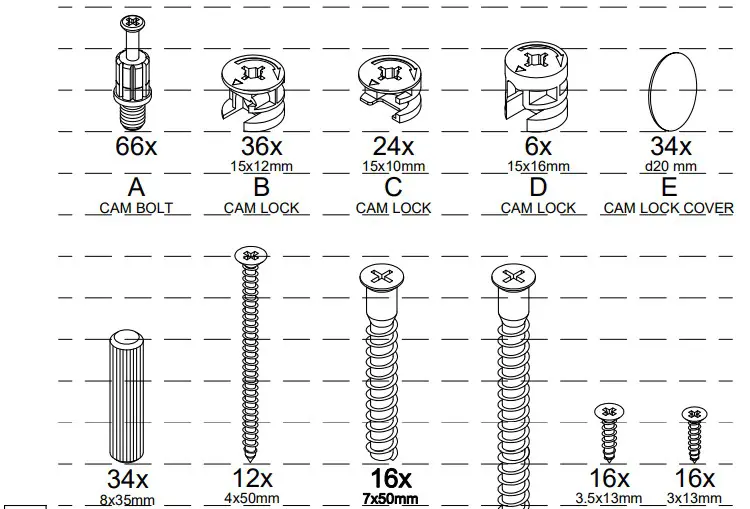 A T HOME Tiverton Double storage HARDWARE LIST