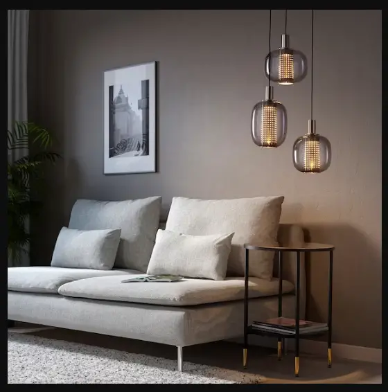 IKEA 704.992.65 Hoegvind Pendent Lamp with 3 Lamps Nickel Plated