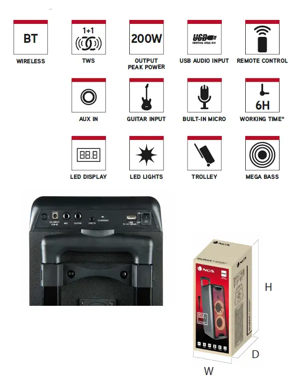 NGS 200W Premium Portable Wireless BT Speaker fig 1