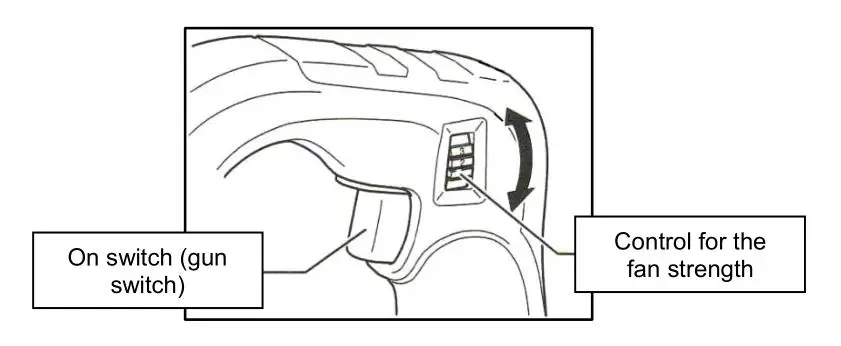 Aktobis AG WDH-6601 Battery Hand Blower - The power (speed) of the hand blower can be increased by pressing the on switch