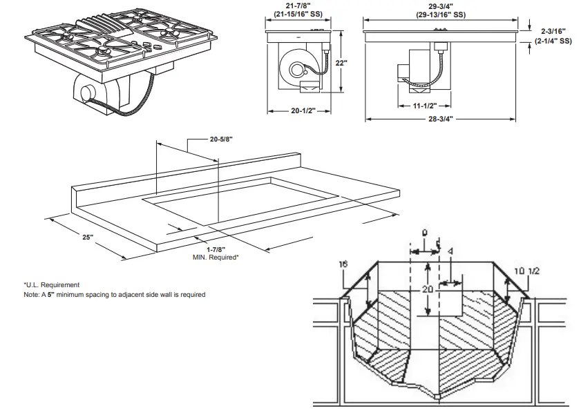 GE Profile PGP9830DR Series 30 Inch Downdraft Gas Cooktop