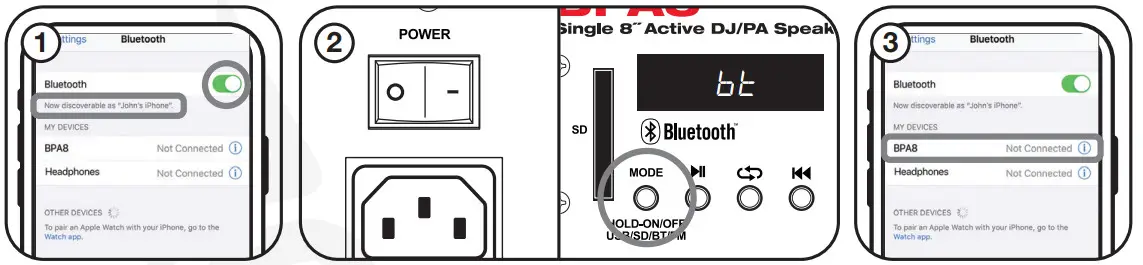 ROCKVILLE BPA8 8 Active DJ PA Speaker with Bluetooth - Bluetooth Pairing