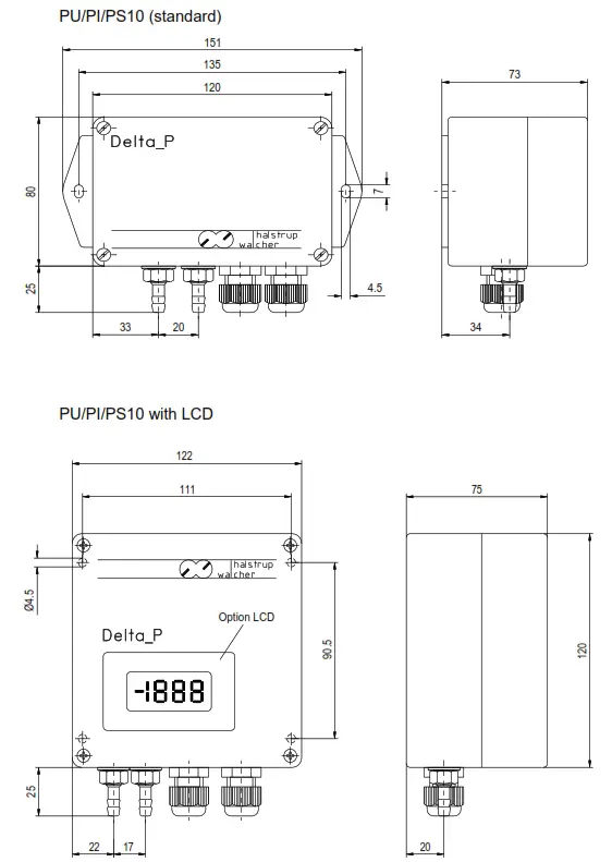 halstrup walcher PS10 Differential Pressure Transducers - Dimension
