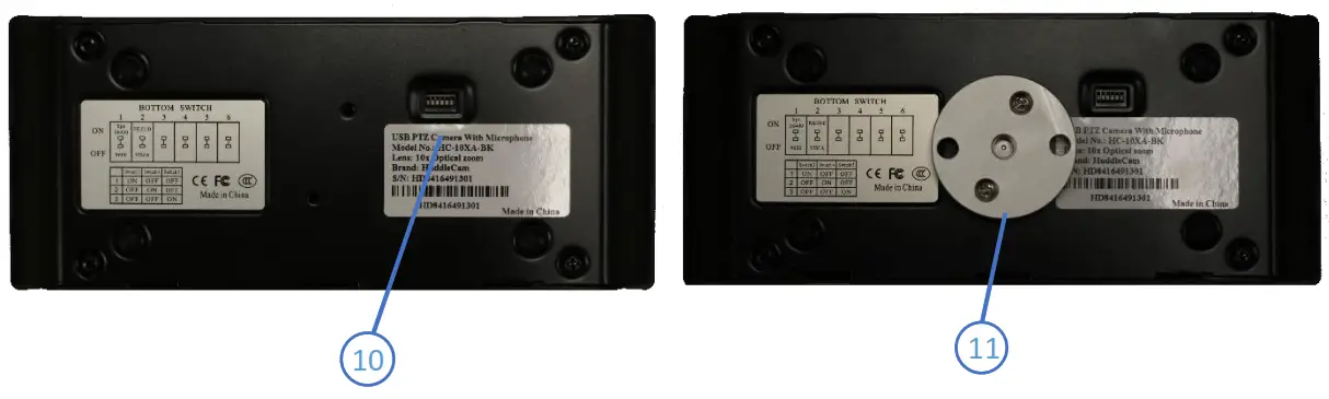HuddleCamHD HC3XA USB 2.0 PTZ Conferencing Camera - Bottom View of the Camera