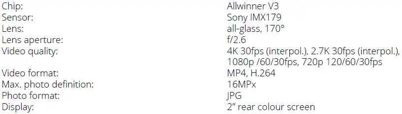 niceboy VEGA X PLAY Action Camera specification