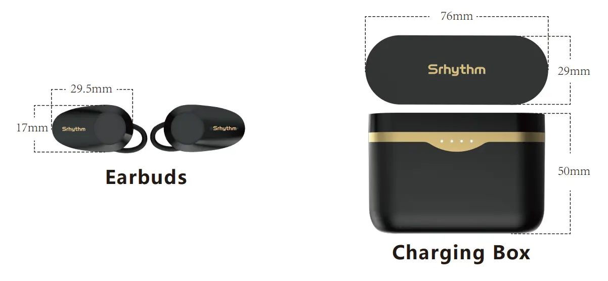 Srhythm True Wireless Stereo Earbuds SoulMate Series - Dimensions