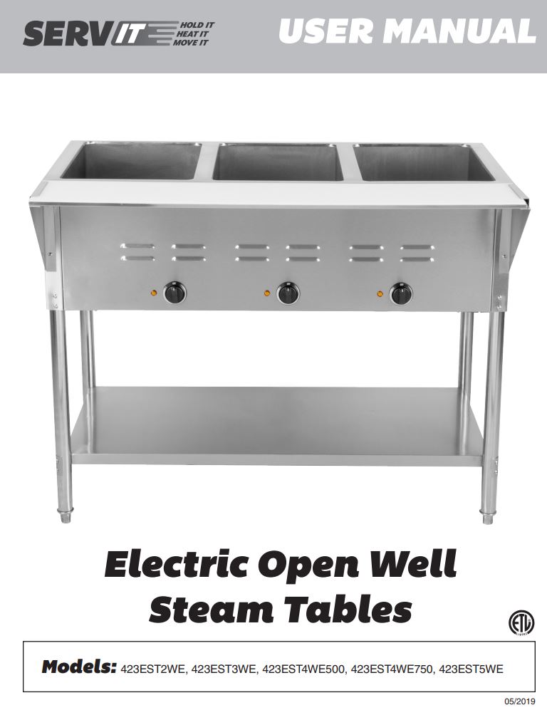 SERV IT 423EST5WE Electric Open Well Steam Tables User Manual