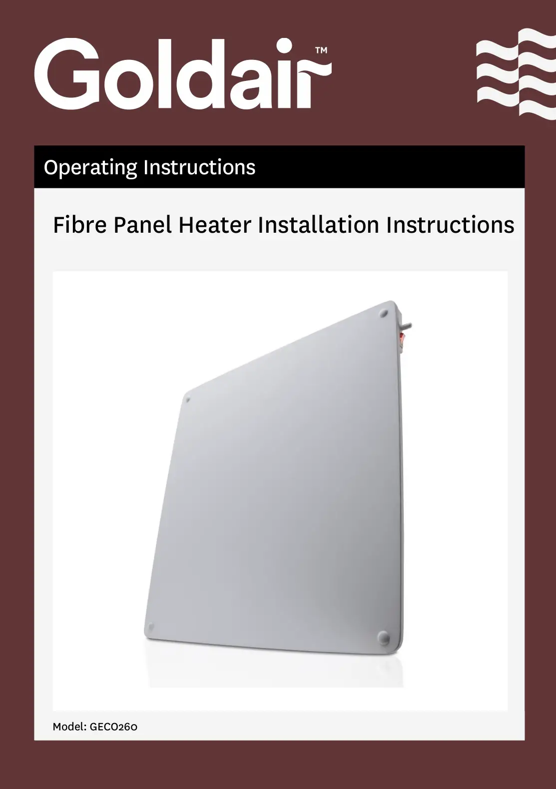 Goldair GECO260 Fibre Panel Heater Instruction Manual
