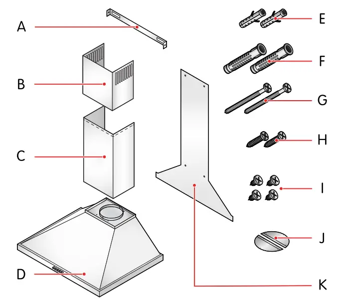 ELVITA CSF3600X Cooker Hood - Installation parts