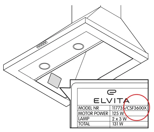 ELVITA CSF3600X Cooker Hood - model code