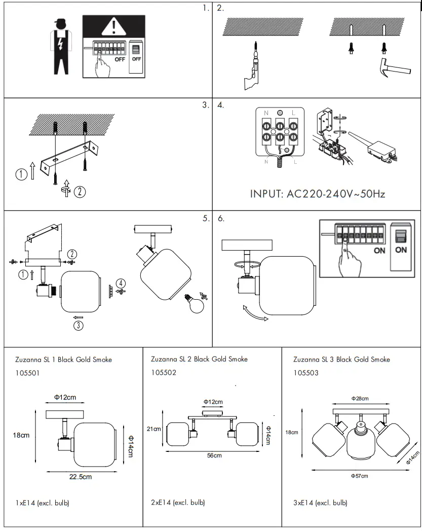 QAZQA 105501 Design Plafondspot Black with Goud with Smoke Glass - fig