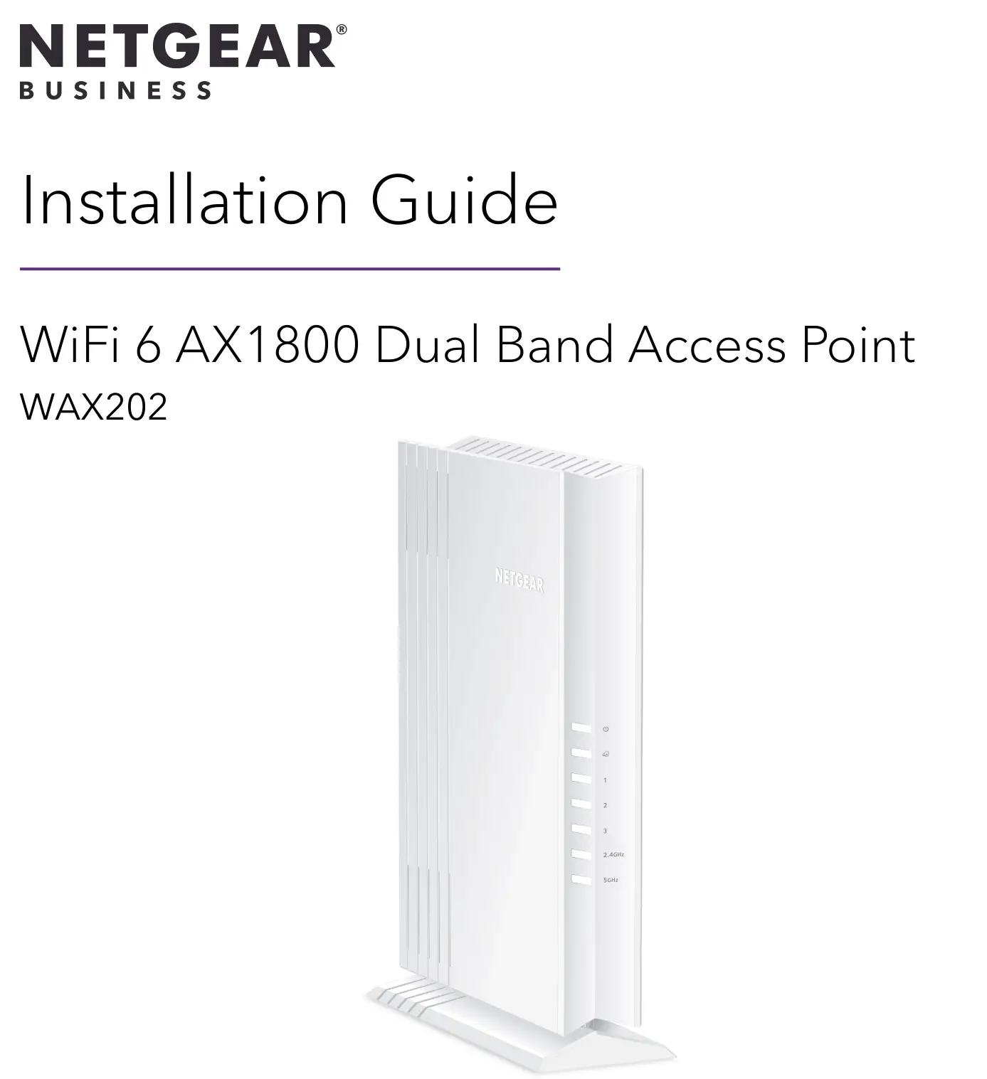 NETGEAR WAX202 WiFi 6 AX1800 Dual Band Access Point Installation Guide