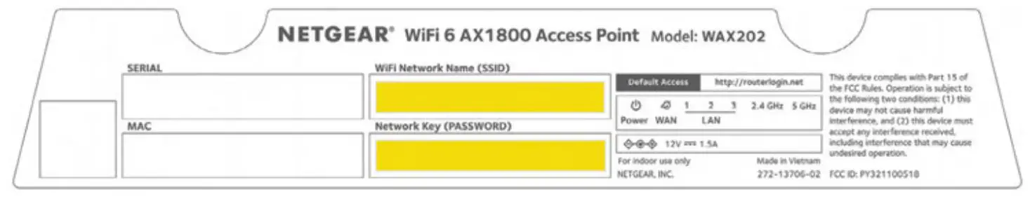 NETGEAR WAX202 WiFi 6 AX1800 Dual Band Access Point - Type the WiFi password that is printed on the access point’s label