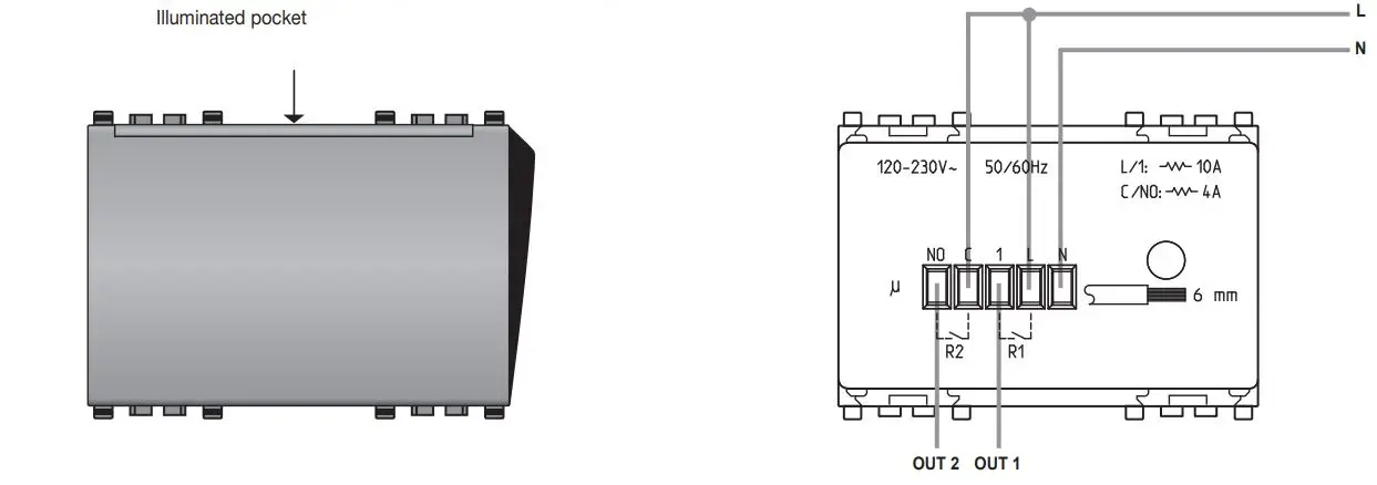 VIMAR 20469 NFC and RFID Electronic Transponder Card Reader User Manual - Illuminated pocket