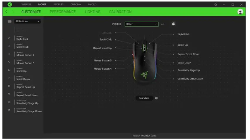 RAZER MAMBA ELITE Gaming Mouse User - Sidebar button