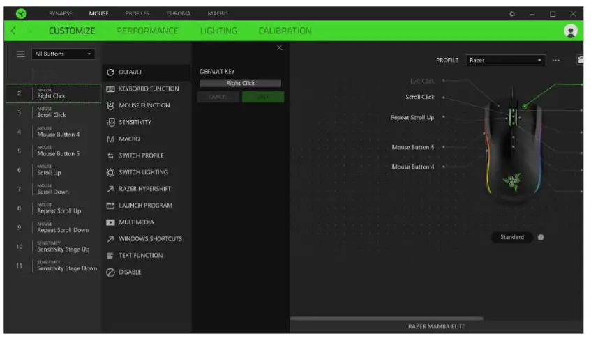 RAZER MAMBA ELITE Gaming Mouse User - Sidebar button2