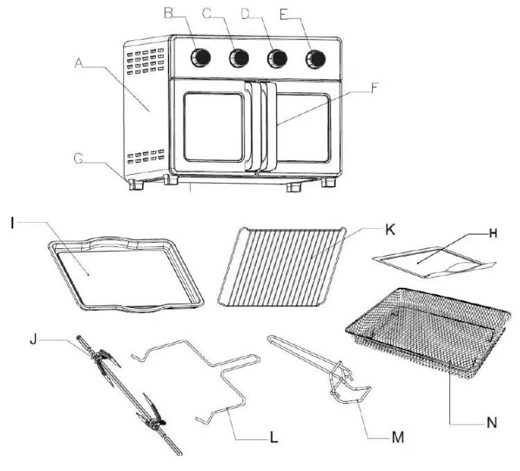 TurboTronic TT AF32MFD Airchef Pro Professional Air Fryer Oven - Electric Oven