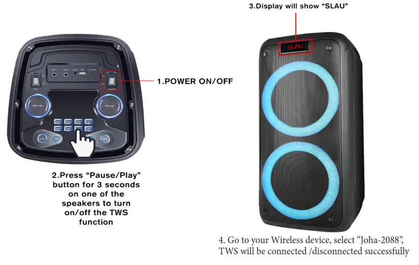 Joha 2088 2x8 Inch Portable Party Speaker- TWS CONNECTION