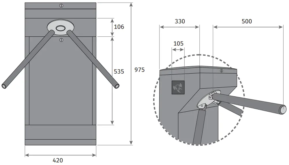 motorline MTT03 Tripoid Turnstile with Smooth - DIMENSIONS