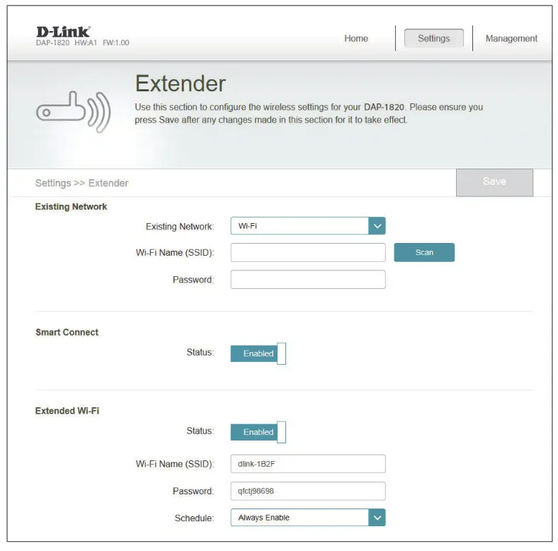D-Link Wi-Fi Range Extender - wireless settings on my Range Extender