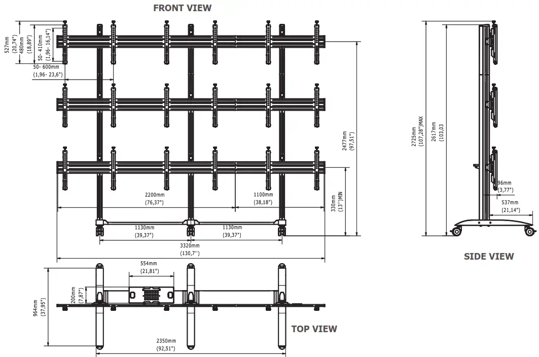 edbak VWTA3357-L Mobile Video Wall Trolley - 2