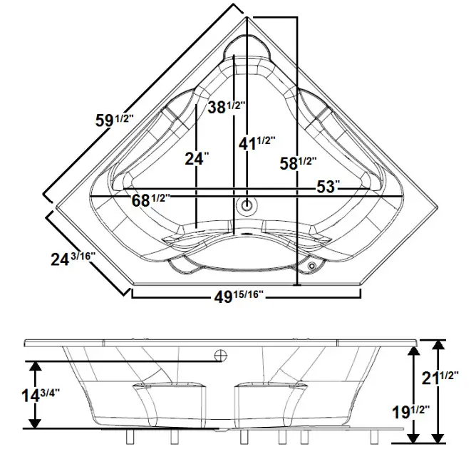 Laurel Mountain 6060MT064 Markham 60 Inch x 60 Inch Drop-In Acrylic Corner Soaker - Figure 1