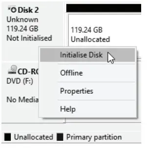INSTIALIZE THE NEW DISK AND FORMAT IT IN DISK MANAGEMENT