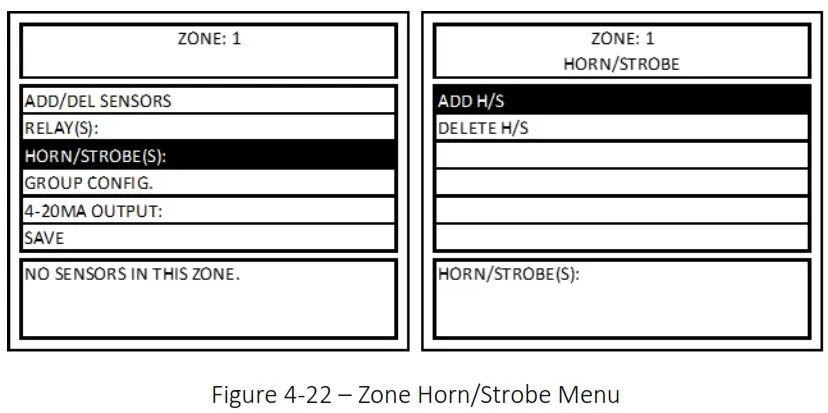 MACURCO DVP-1200-4 BACnet IP Control Panel - Figure 4-22 – Zone Horn Strobe Menu