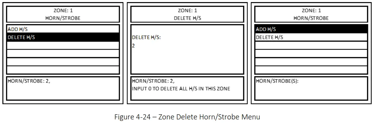MACURCO DVP-1200-4 BACnet IP Control Panel - Figure 4-24 – Zone Delete Horn Strobe Menu