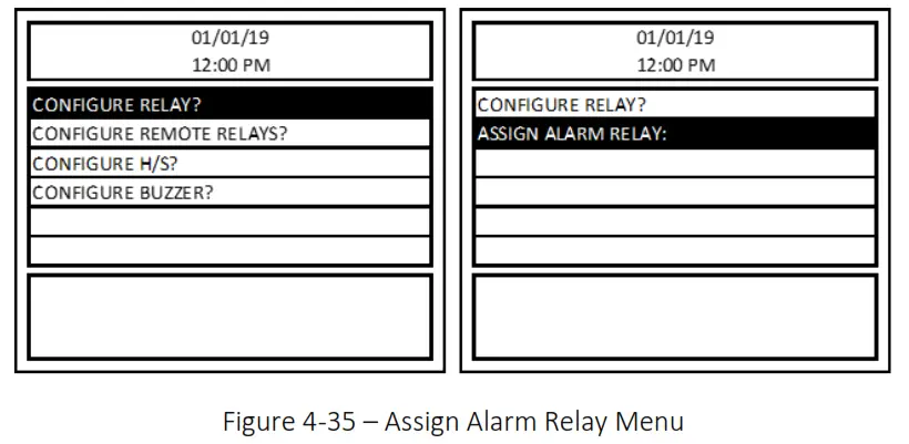 MACURCO DVP-1200-4 BACnet IP Control Panel - Figure 4-35 – Assign Alarm Relay Menu