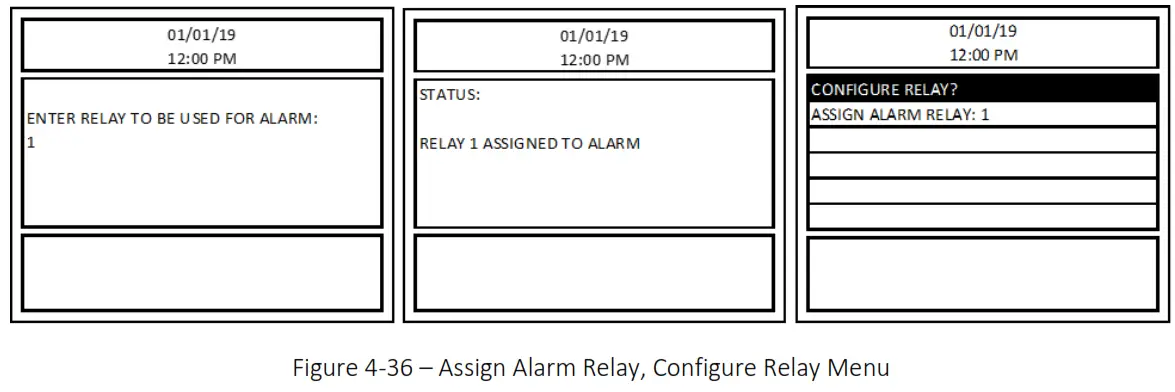 MACURCO DVP-1200-4 BACnet IP Control Panel - Figure 4-36 – Assign Alarm Relay, Configure Relay Menu