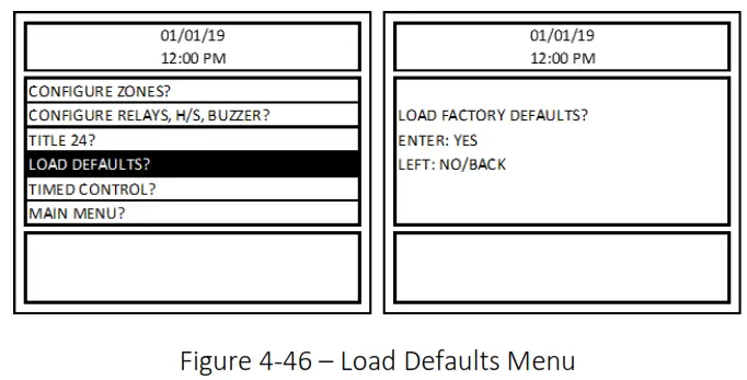 MACURCO DVP-1200-4 BACnet IP Control Panel - Figure 4-46 – Load Defaults Menu
