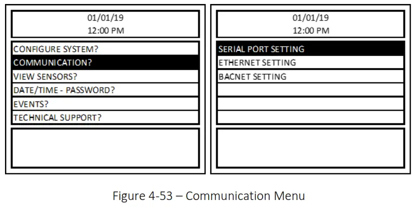 MACURCO DVP-1200-4 BACnet IP Control Panel - Figure 4-53 – Communication Menu