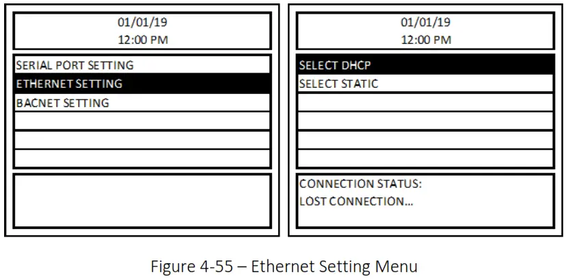MACURCO DVP-1200-4 BACnet IP Control Panel - Figure 4-55 – Ethernet Setting Menu