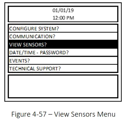 MACURCO DVP-1200-4 BACnet IP Control Panel - Figure 4-57 – View Sensors Menu
