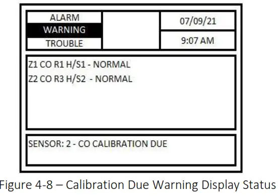 MACURCO DVP-1200-4 BACnet IP Control Panel - Figure 4-8 – Calibration Due Warning Display Status