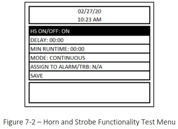 MACURCO DVP-1200-4 BACnet IP Control Panel - Figure 7-2 – Horn and Strobe Functionality Test Menu