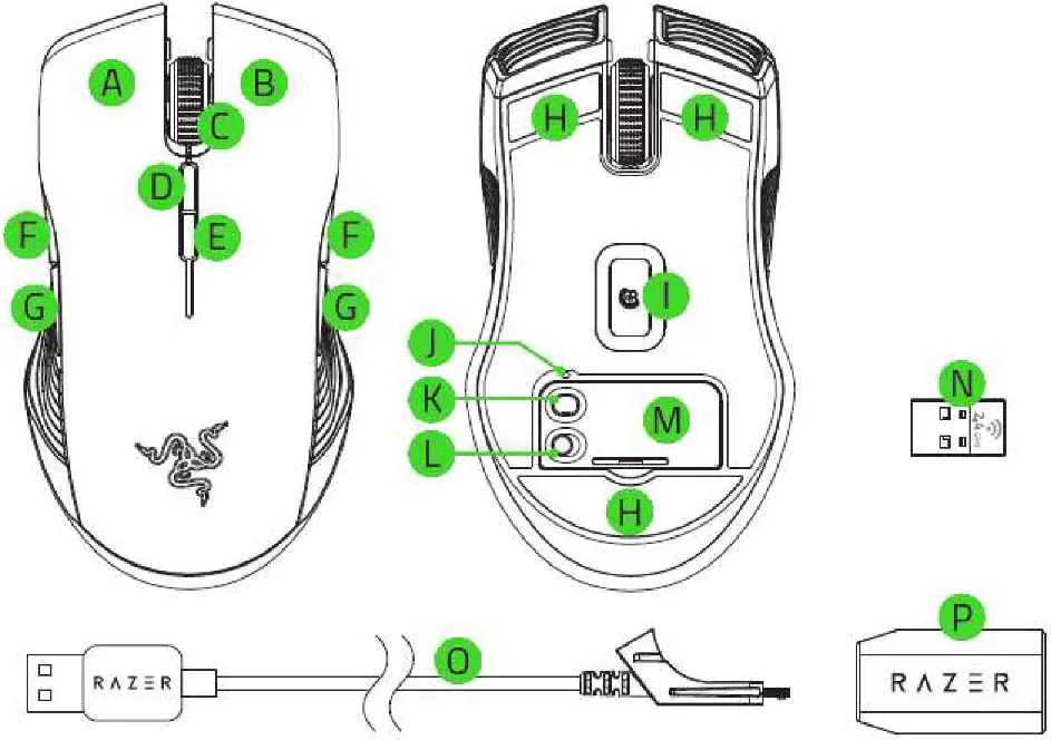 RAZER LANCEHEAD Wireless Gaming Mouse - DEVICE LAYOUT