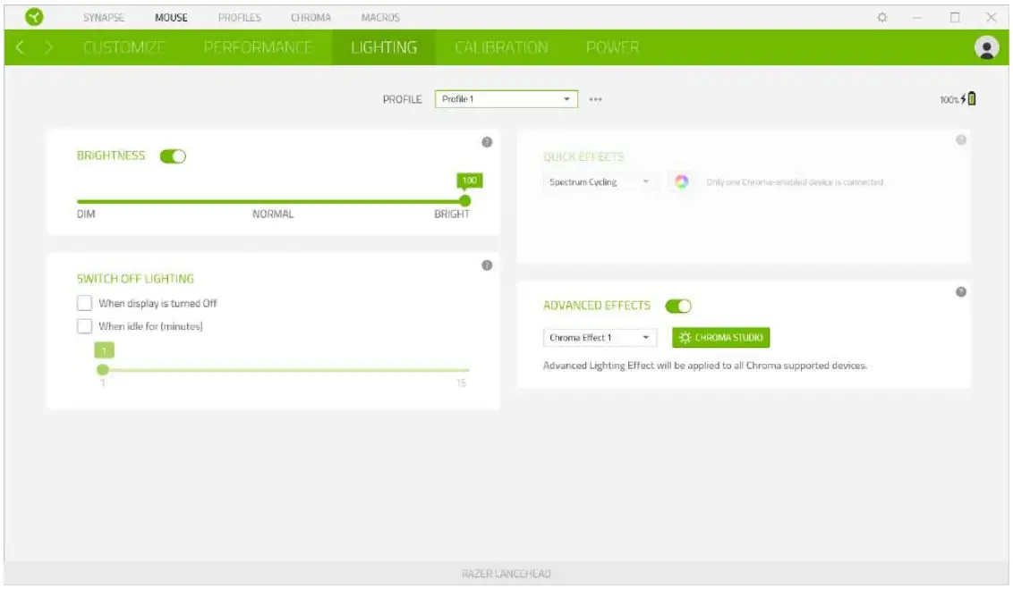RAZER LANCEHEAD Wireless Gaming Mouse - subtab enables