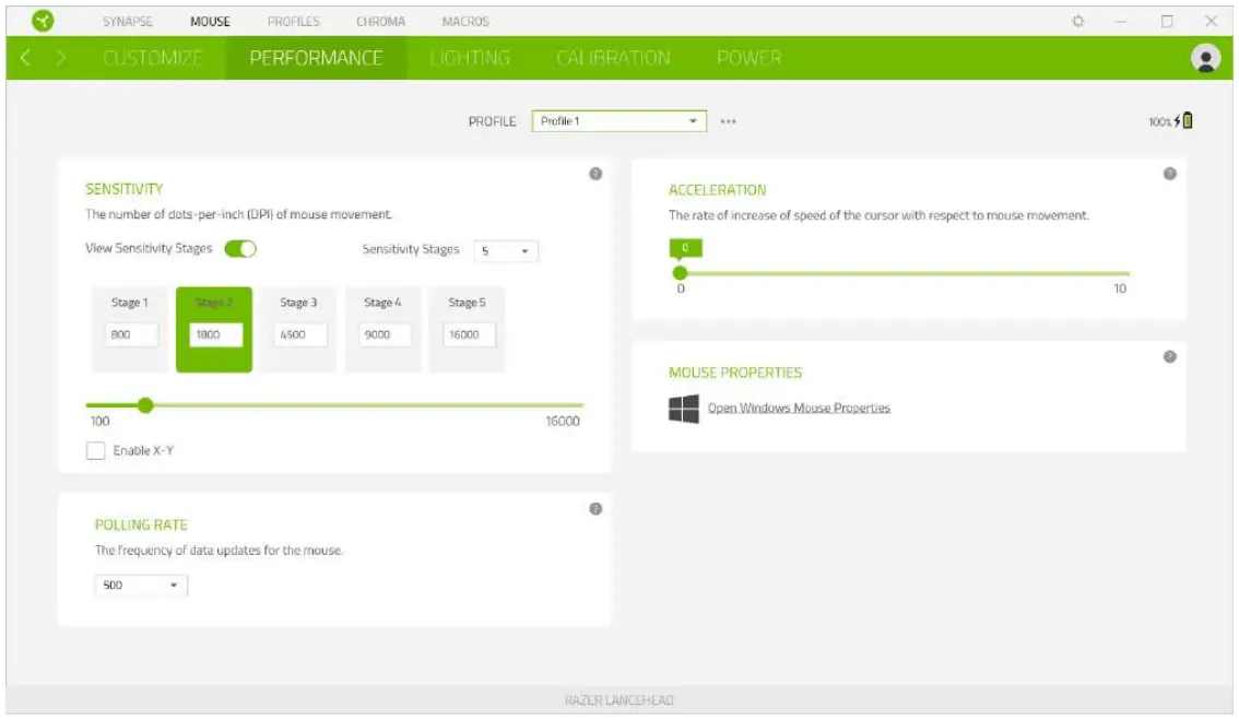 RAZER LANCEHEAD Wireless Gaming Mouse - subtab