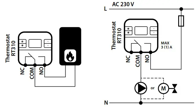 SALUS RT310 Digital Room Thermostat-RT310 Wiring diagram