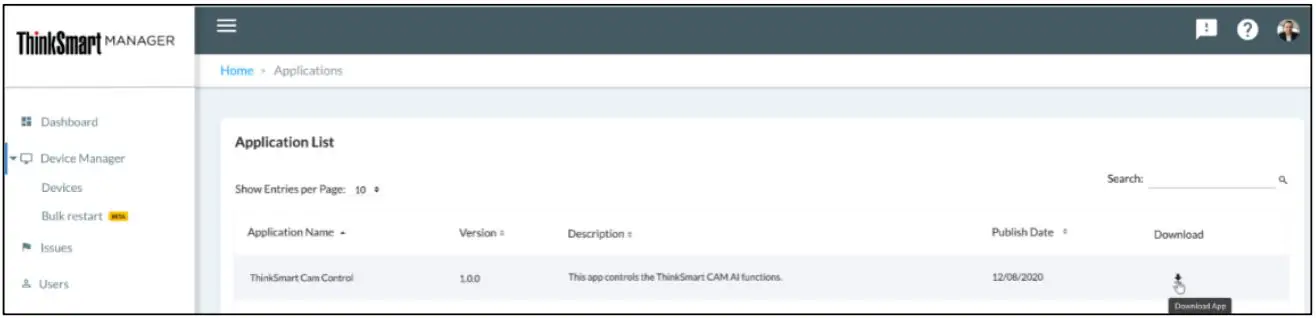 Lenovo ThinkSmart 199039535 Video Conference Camera User Guide - Once logged into ThinkSmart Manager