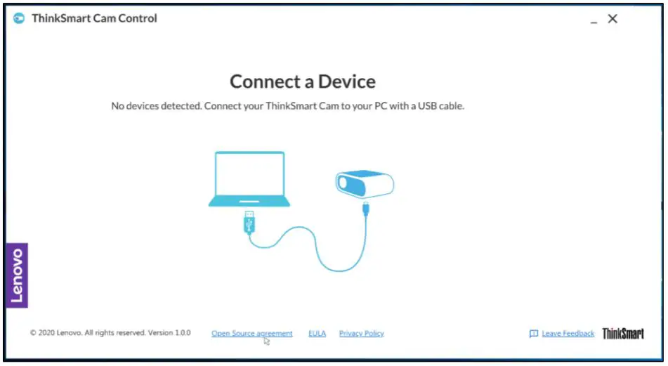 Lenovo ThinkSmart 199039535 Video Conference Camera User Guide - When the application is installed, connect the camera to a Windows 10 PC